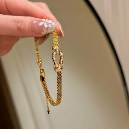 S925 Sterling Silver High Carbon Diamond Light Luxury Style Horseshoe Buckle Watch Chain Bracelet Elegant Fashion High-end Style Niche Design