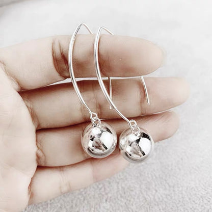 Pure Silver S925 Silver Ball Earrings Round Ball Earrings for Women Elegant Long Clip-on Earrings Studs High-end Feel