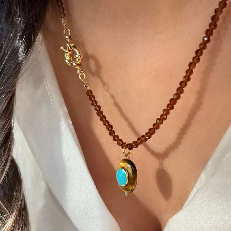 Stainless Steel Style Natural Stone Niche High-End Necklace Versatile Style Elegant Collarbone Chain