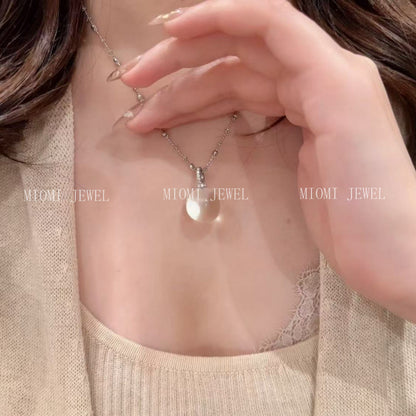 Pure Silver S925 Double A White Crystal Fairy Necklace Design Sense Clavicle Chain Light Luxury Niche Neck Chain Jewelry