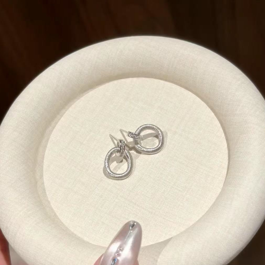 Italian Brushed Craft S925 Silver Irregular Circle Earrings Simple Light Luxury High-end Versatile Elegant Earrings