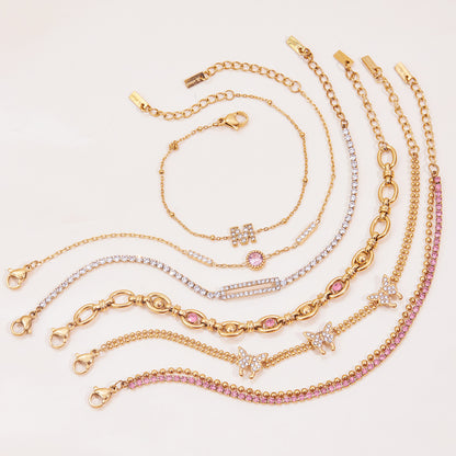 Stainless Steel Zircon Bracelet for Women, Light Luxury High-End Jewelry, Non-Fading Titanium Steel Accessories, Hot Item