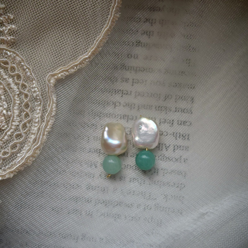 Natural  Pearl Turquoise Pink Crystal Amethyst Irregular 925 Silver Needle Irregular Earrings Ear Jewelry