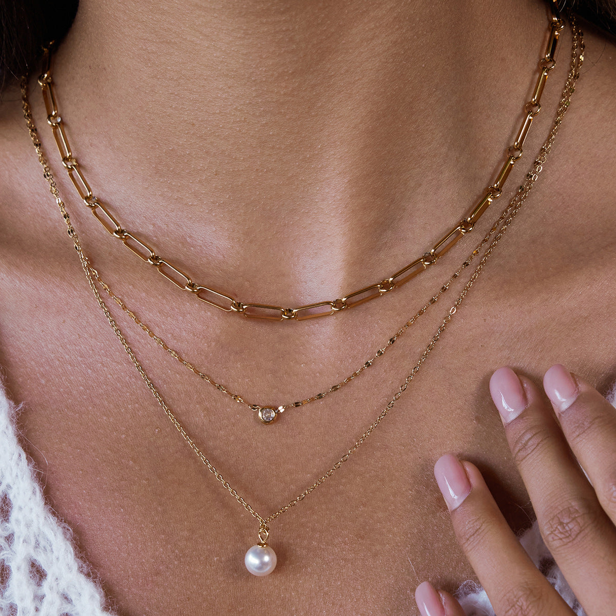 Titanium Steel Imitation Pearl Necklace Light Luxury High-end Clavicle Chain Stainless Steel Jewelry Zircon Jewelry