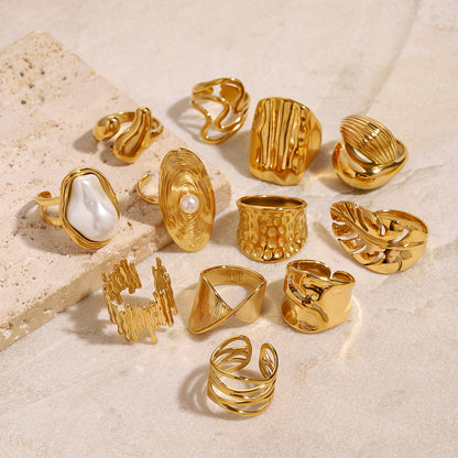 Stainless Steel Gold Pearl Ring Exaggerated High-end Feel Ring Titanium Steel Hand Jewelry Accessories