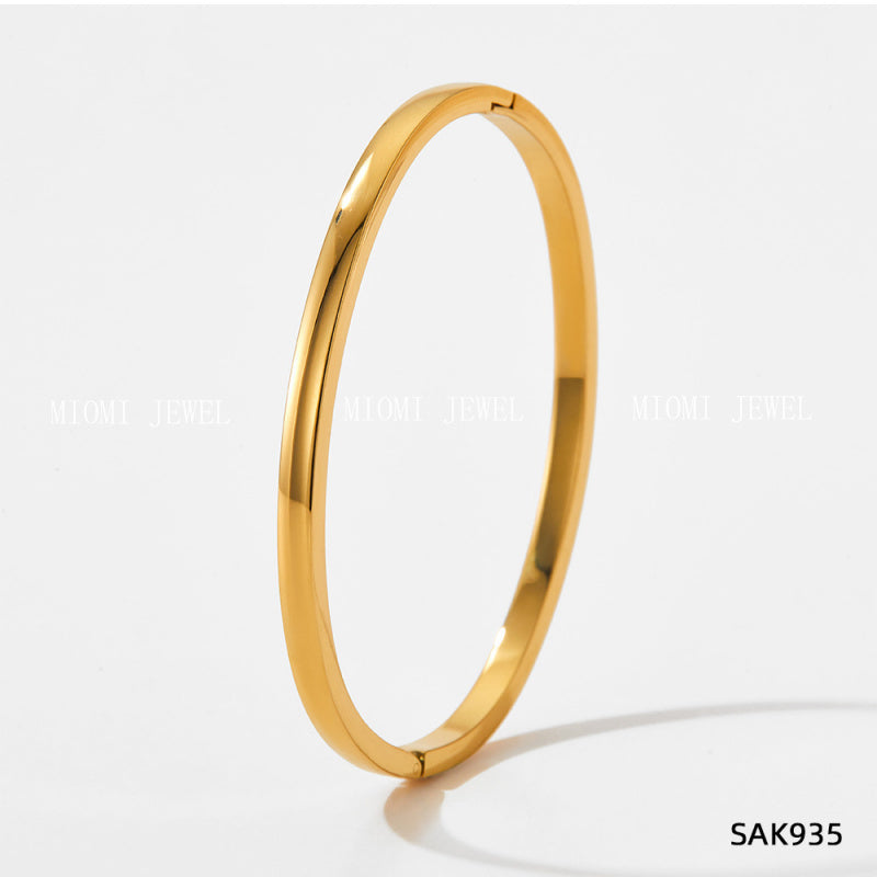 Non-Fading Multiple Styles Diamond-Studded Plain Hoop Bracelet Vacation Style Eight-Pointed Star Waterproof Stackable Stainless Steel Jewelry