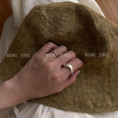 S925 Sterling Silver Irregular Wave Matte Ring for Women Korean Simple Niche Design Versatile Ring