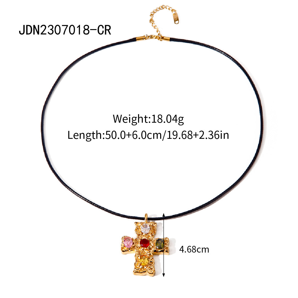 Ins Internet Celebrity Same Style 18K Gold Stainless Steel + Wax Cord + Colorful Zircon/Hammered Cross Zircon Necklace
