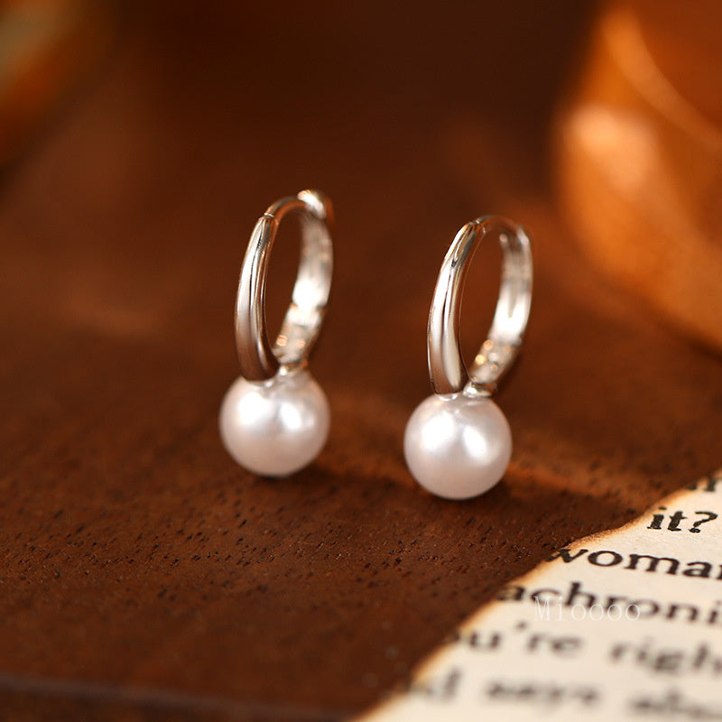 S925 Silver French Style Pearl Earrings for Women Elegant Socialite Simple Earrings High-end Feel