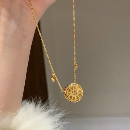 Pure Silver S925 Vintage Sparkling Full Diamond Star Compass Necklace for Women Light Luxury High-end Collarbone Chain Jewelry