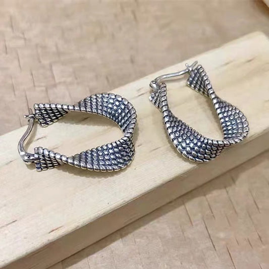 Korean Version Ins Style Pure Silver S925 High-end Twist Earrings Minimalist Vintage Craft Handmade