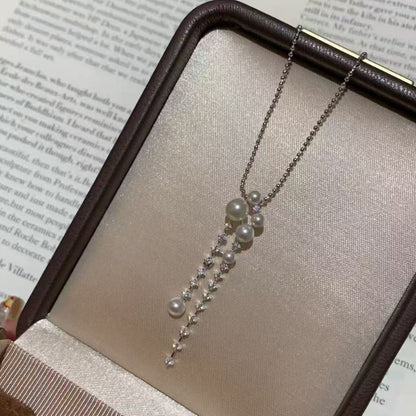 Pure Silver S925 Shijia Pearl Tassel Necklace Light Luxury High-end Elegant Versatile Simple Fashion Niche