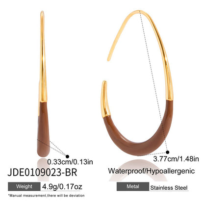 Stainless Steel Oil Drop C-shaped Hoop Earrings Light Luxury High-end Feel Autumn Winter Ear Accessories Titanium Steel Jewelry