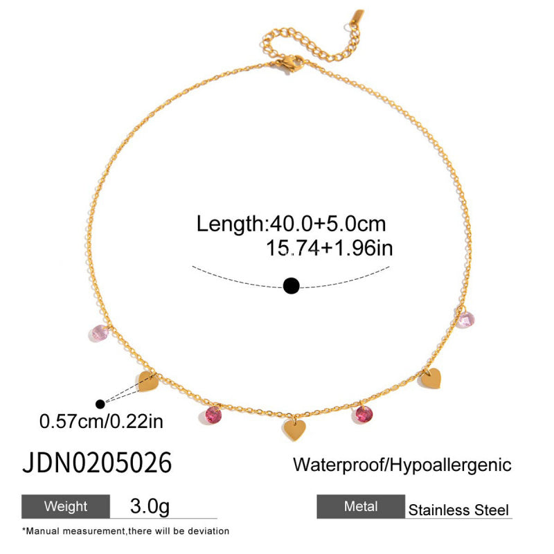 Stainless Steel 18k Gold Colorful Heart Pendant Necklace Layered Simple High-end Collarbone Chain