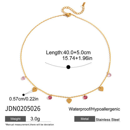 Stainless Steel 18k Gold Colorful Heart Pendant Necklace Layered Simple High-end Collarbone Chain