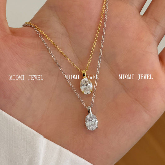 S925 Sterling Silver Single Diamond Necklace for Women Inlaid with Oval Zircon Trendy Fashion Versatile Girly Heart Collarbone Chain
