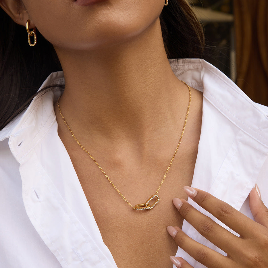 Titanium Steel Zircon Necklace Accessories for Women, Light Luxury High-End Clavicle Chain, Non-Fading Jewelry, Stainless Steel