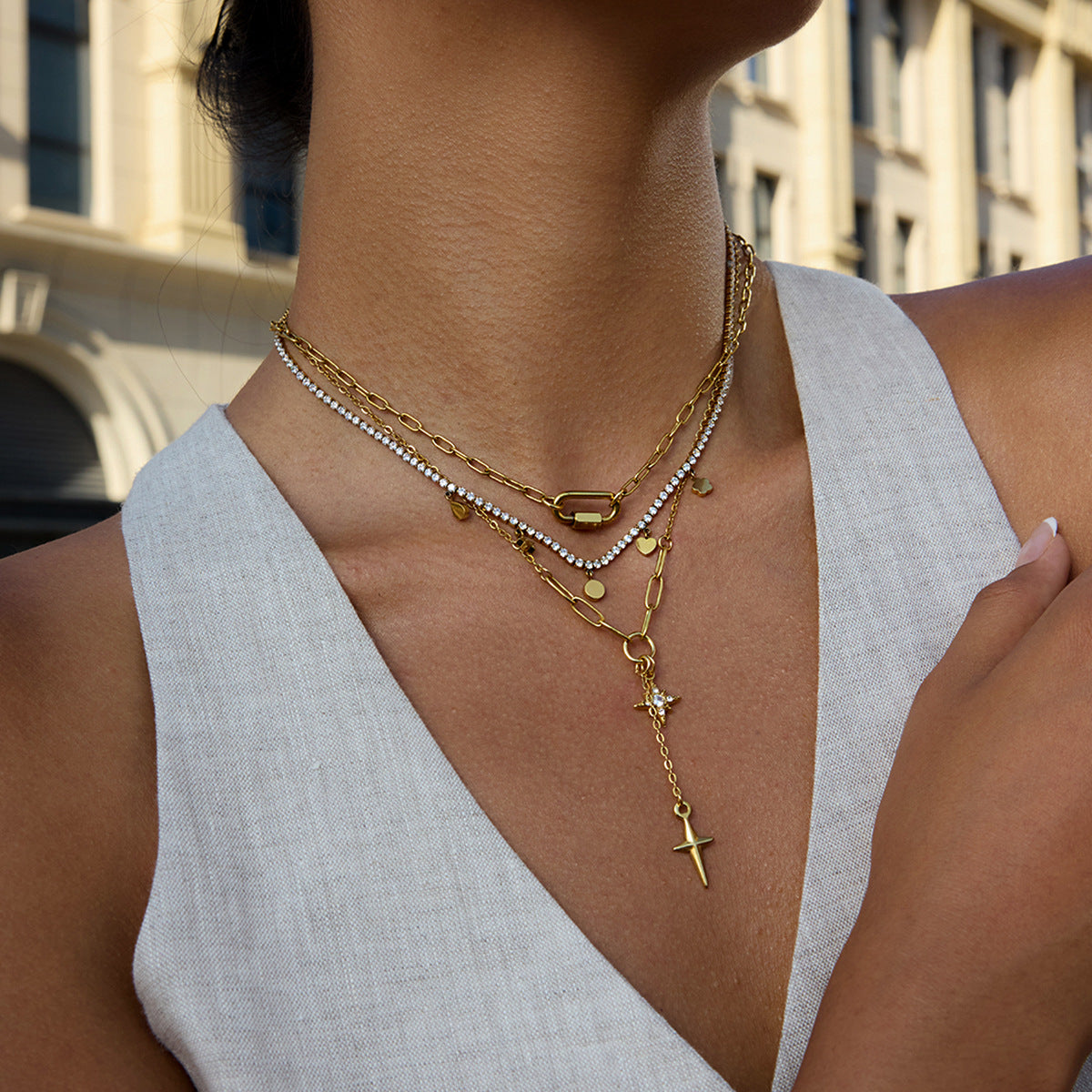 Four-Pointed Star Titanium Steel Necklace Light Luxury High-End Clavicle Chain Non-Fading Stainless Steel Jewelry for Women