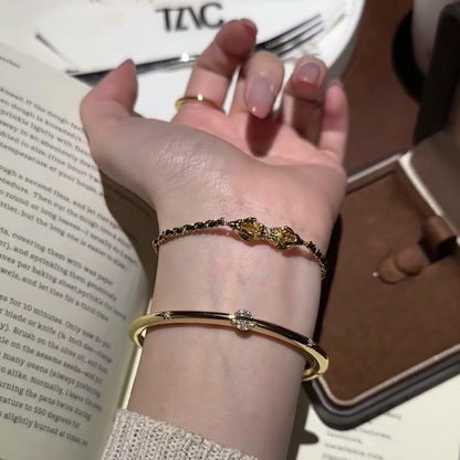 Elegant Vajra Black Gold Braided Bracelet for Women, Light Luxury Niche Exquisite Fashion Light Luxury Jewelry