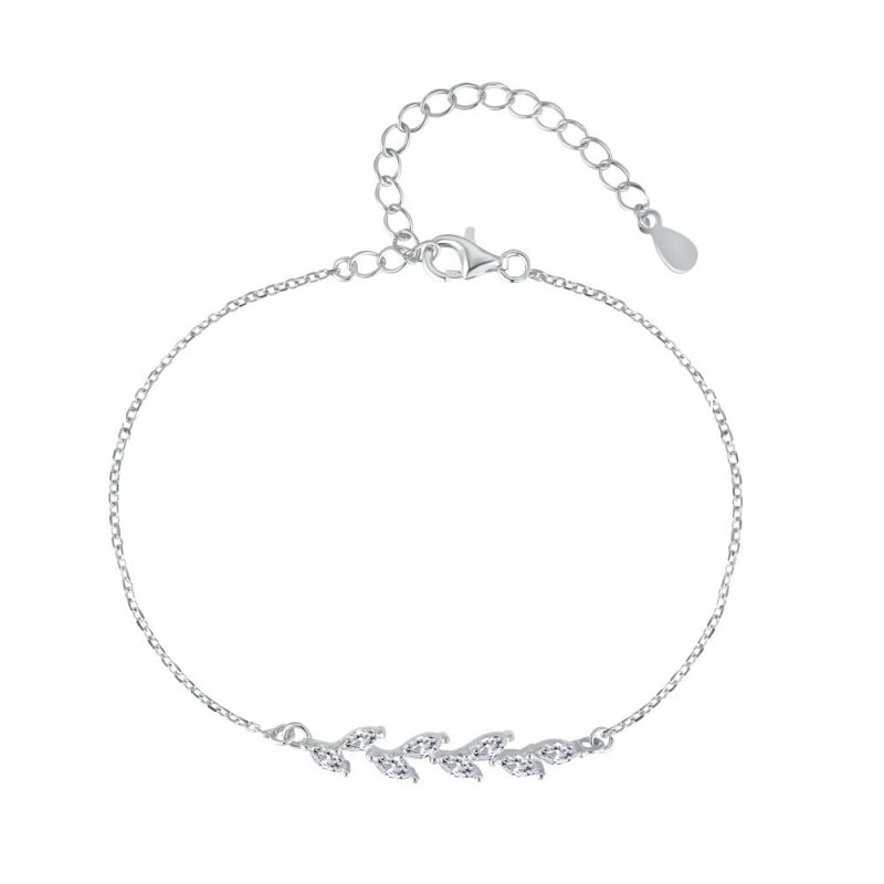 S925 Sterling Silver Bracelet for Women, Mori Style, Wheat Ear Leaves, Horse Eye Micro Pave Zirconia, Fine Chain, Exquisite Light Luxury Bracelet Wholesale