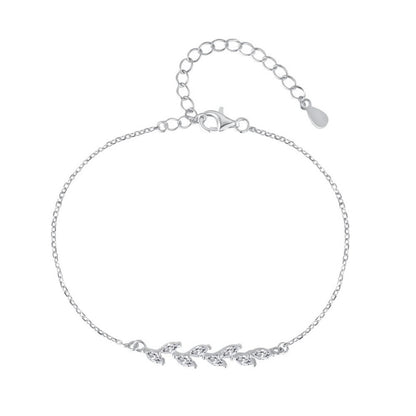 S925 Sterling Silver Bracelet for Women, Mori Style, Wheat Ear Leaves, Horse Eye Micro Pave Zirconia, Fine Chain, Exquisite Light Luxury Bracelet Wholesale