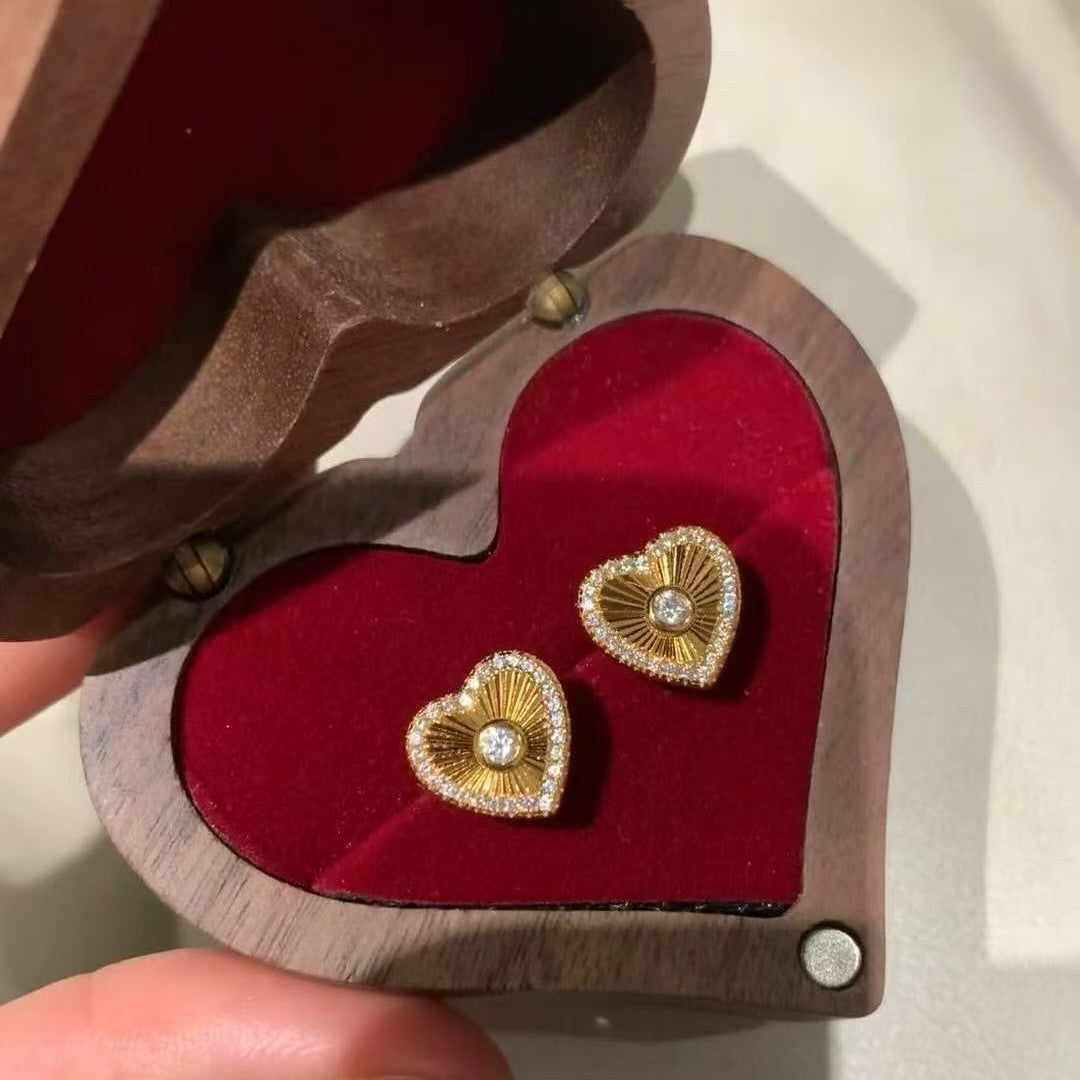 Pure Silver S925 CNC Craft Heart Necklace and Earrings Set Light Luxury High-end Versatile