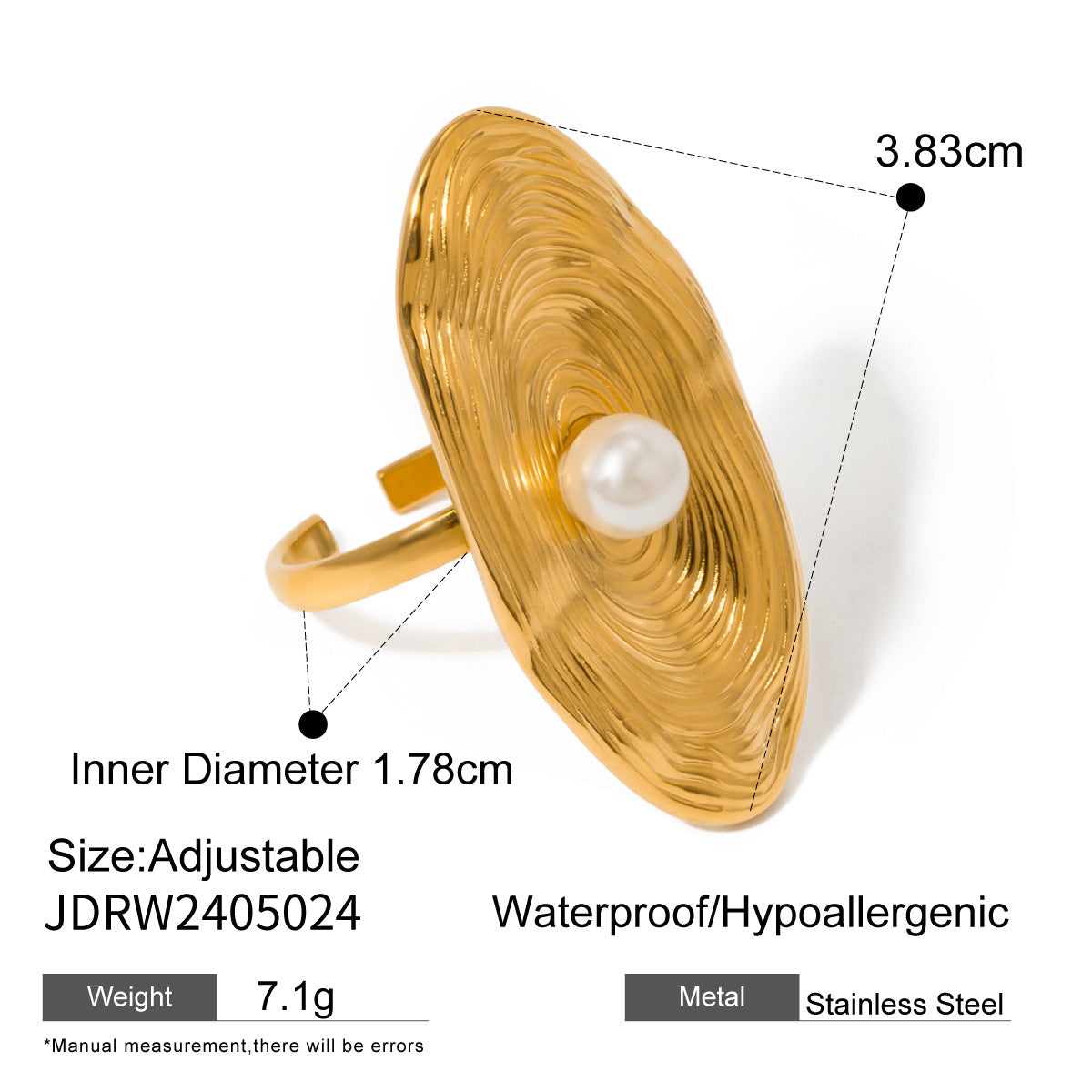 Stainless Steel Gold Pearl Ring Exaggerated High-end Feel Ring Titanium Steel Hand Jewelry Accessories