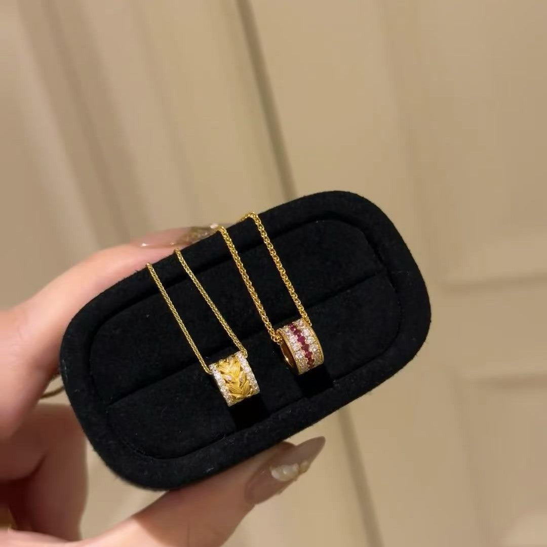 Italian craftsmanship, antique style, high-end feel, pure silver S925Real Gold Plated Ruby Row Ring New Year Red Necklace