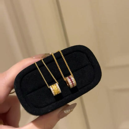 Italian craftsmanship, antique style, high-end feel, pure silver S925Real Gold Plated Ruby Row Ring New Year Red Necklace