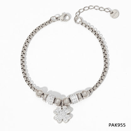 New Lucky Clover Bracelet for Women Stainless Steel Inlaid Diamond Four-Leaf Clover Bracelet Sweet Fairy Style Color-Retaining Jewelry