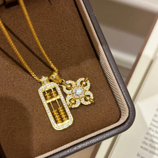 S925Pure Silver Old Shop Same Style Adjustable Abacus Cross Vajra Necklace Exquisite High-end Luxury