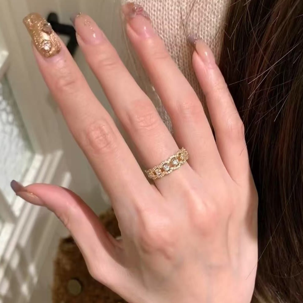 S925 Silver Full Diamond Ring Micro Inlay Hollow Minimalist Style Versatile Elegant Fashion High-end Light Luxury