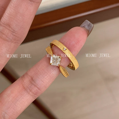 S925 Sterling Silver Sweet Princess Sugar Cube Square Diamond Brushed Diamond Ring Exquisite Niche Light Luxury High-end Small Square Diamond Ring