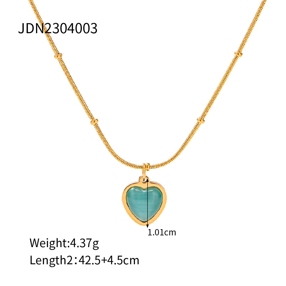 2023 New Stainless Steel Blue Cat's Eye Stone Square Necklace Niche Design High-end Necklace Fashion Item