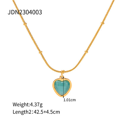 2023 New Stainless Steel Blue Cat's Eye Stone Square Necklace Niche Design High-end Necklace Fashion Item