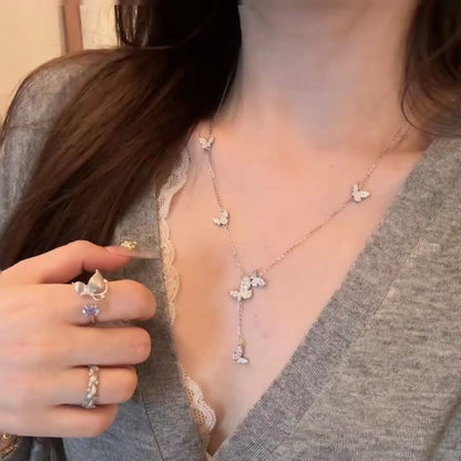 Sterling Silver S925Real Gold Plated Fairy Butterfly Necklace High Carbon Diamond Light Luxury High-end Exquisite Niche Jewelry