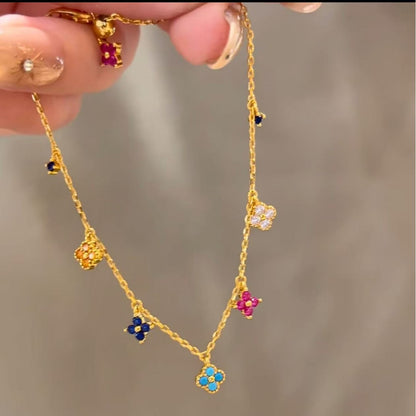 Pure Silver S925 Dopamine Four-Leaf Clover Bracelet Necklace Light Luxury High-End Niche Fashion Simple Versatile