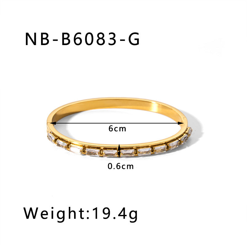Hot-Selling Zircon Heart-Shaped Quadrilateral Geometric White Zircon Green Zircon Titanium Steel Real Gold Plated Color-Retaining Jewelry Bracelet