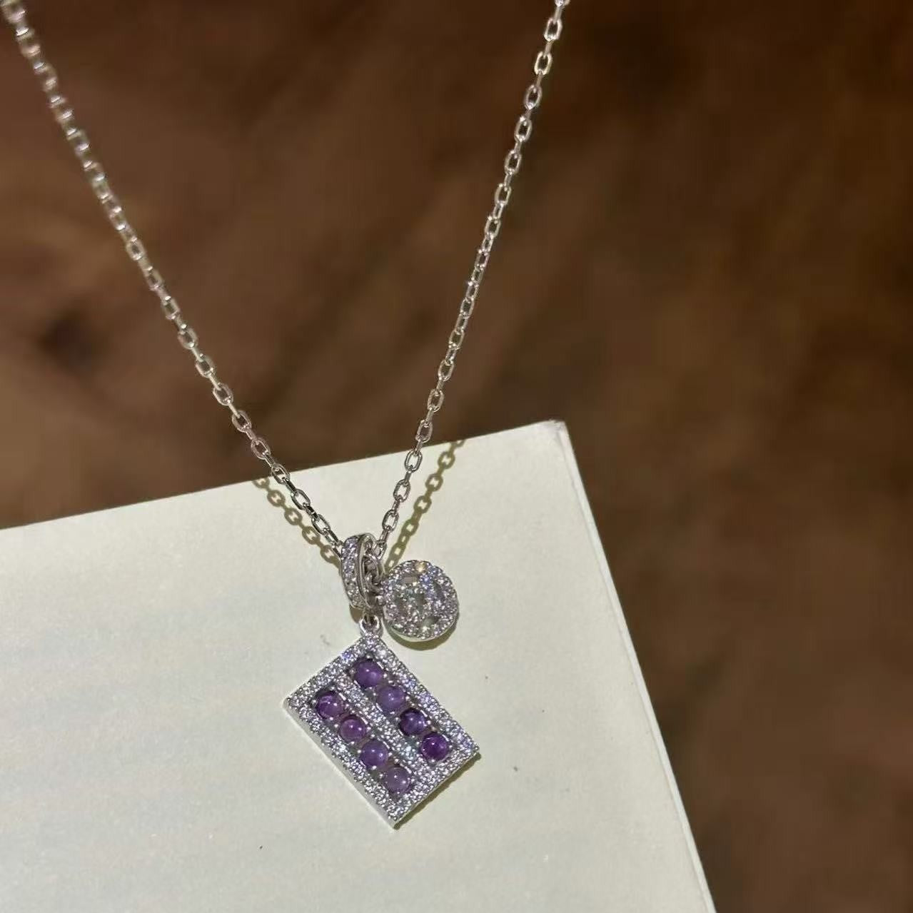 Pure Silver S925 Amethyst Abacus Gold Coin Necklace Exquisite Light Luxury High-End Niche Temperament Versatile Collarbone Chain