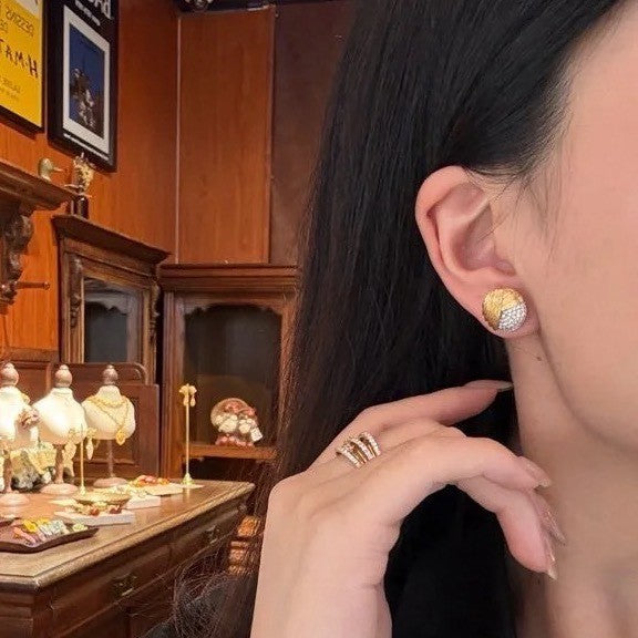 Italian Brushed Craft Earrings Light Luxury High-end Jewelry S925 Sterling Silver Forged Surface Micro Inlaid Diamond Earrings for Women New Style