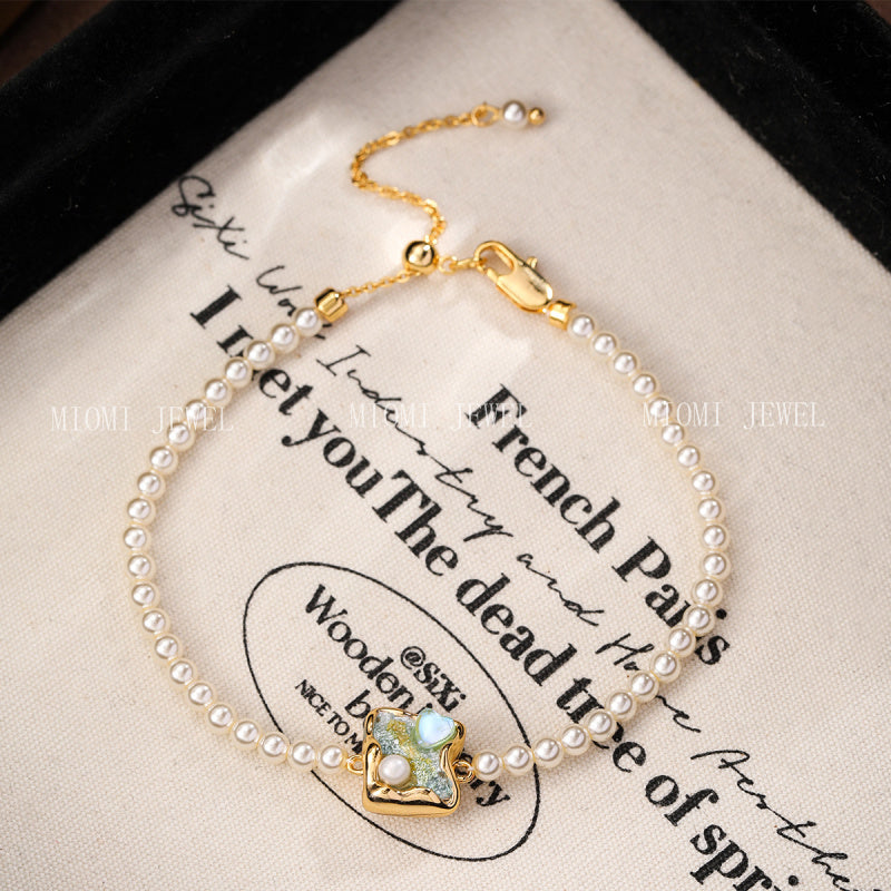NALA Oil Painting Glass Pearl Bracelet Niche Light Luxury Non-Fading Versatile Creative Jewelry