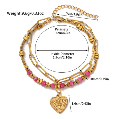 Hot-Selling Jewelry Titanium Steel Bracelet Bohemian Style Natural Stone Beaded Bracelet Double-Layer Women's Bracelet