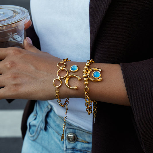 Original Equestrian Series Blue Resin Horseshoe Titanium Steel Bracelet Niche Light Luxury Hand Jewelry Stainless Steel Jewelry