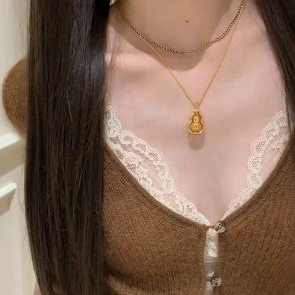 Pure Silver S925 Carved Gourd Rotatable Pendant Chinese Style Necklace for Women High-end Personality