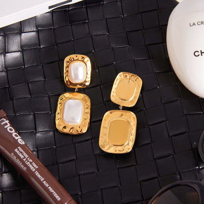 Titanium Steel Resin Pearl Earrings Light Luxury High-end Earrings Non-fading Stainless Steel Ear Jewelry