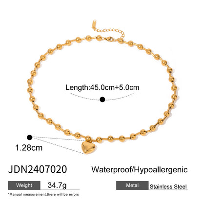 Stainless Steel Beaded Heart Necklace High-End Collarbone Chain 18k Gold Ins Style Jewelry Titanium Steel