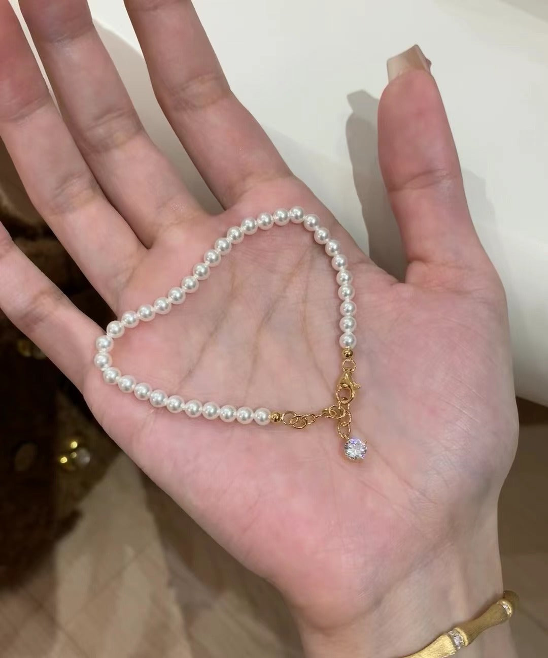 Pure Silver S925 Light Luxury Moissanite Swarovski Pearl Bracelet Gold Plated Jewelry Bracelet for Women Versatile Elegant