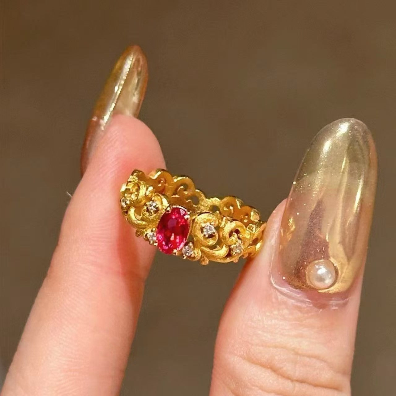 Light Luxury High Carbon Diamond Ruby Brushed Craft Ring Pure Silver S925 Niche Design High-end Fashion Versatile