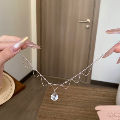 Pure Silver S925 Natural Double A White Crystal Lace Necklace Sweater Chain Exquisite Fashion Light Luxury High-end Ins Style