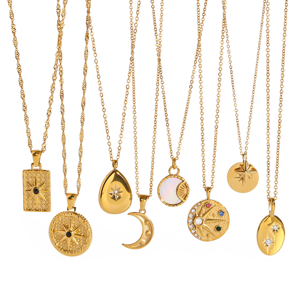 Jewelry Stainless Steel Eight-Pointed Star Zircon Necklace Pendant High-End Clavicle Chain Titanium Steel Necklace